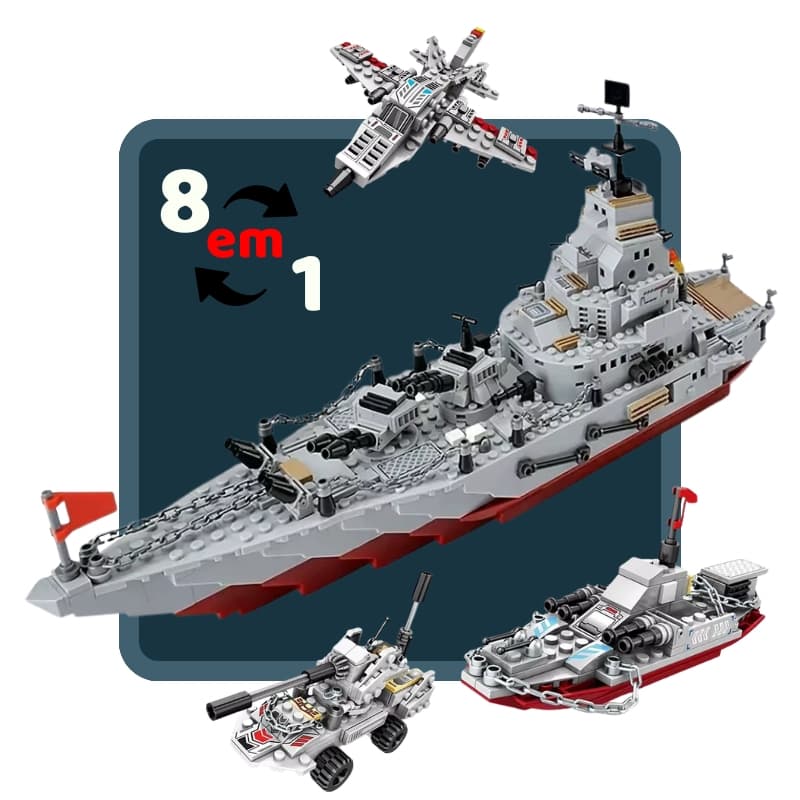 Blocos de Montar 8 em 1 Brinquedo Interativo Lego Construção de Navio e Barco Militar
