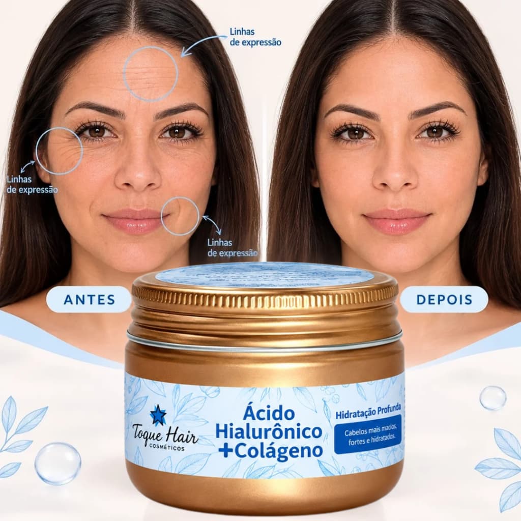 Creme Antirrugas com Ácido Hialurônico + Colágeno 100g Ação Hidratante Renovação da Pele Anti Idade