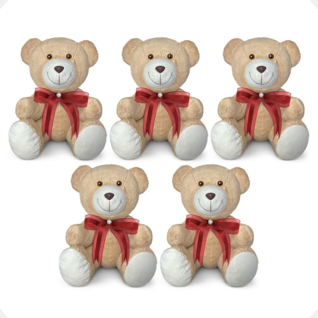 Kit 5 Ursinhos de Pelúcia Antialérgico Articulados 25cm | Urso para Decoração e Lembrancinha