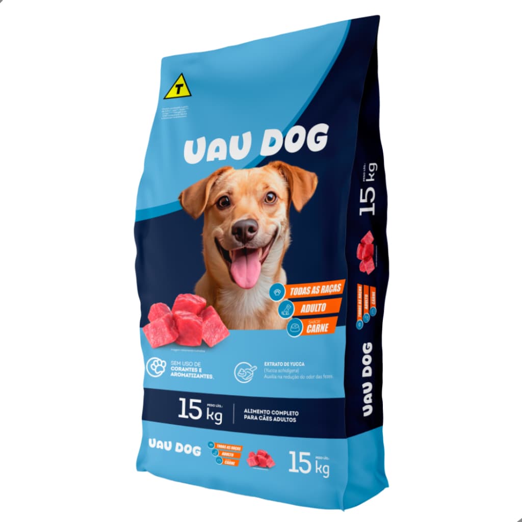 Ração Uau Dog para Cachorro Cães Adulto 18% de Proteína Sabor Carne Todas as Raças 15kg