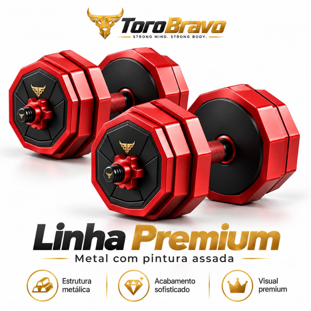 Kit Halteres Ajustáveis 10kg 15kg 20kg com Barra Extensora Musculação Academia Treino em Casa ToroBravo