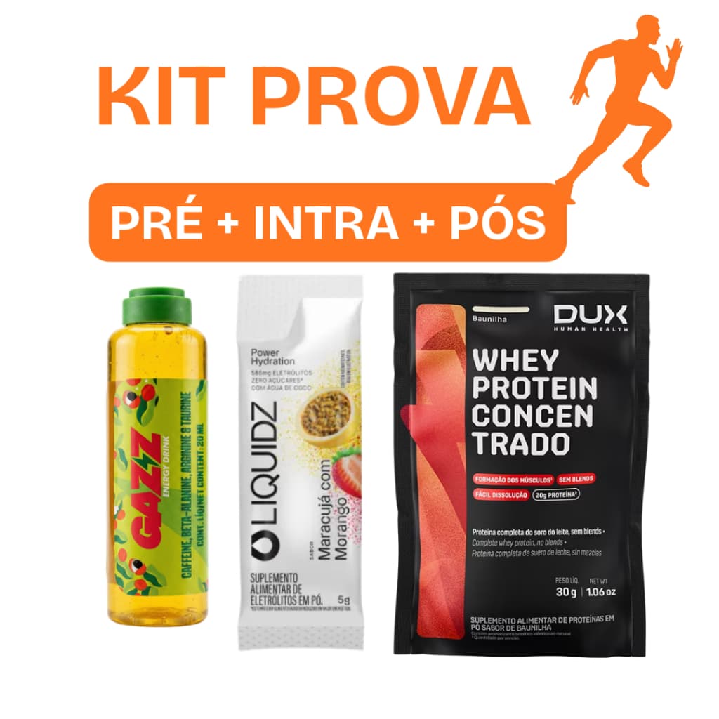 Kit Pré Treino Corrida + Intra Treino Eletrólitos Liquidz + Pós Treino Whey Dux - Suplementos Para Corrida e Maratona