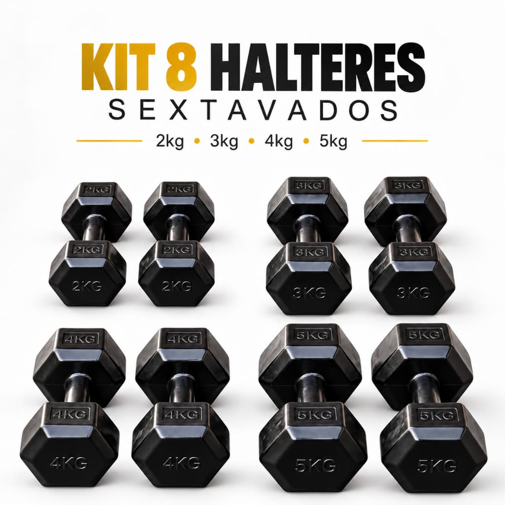 Kit 4 Par halteres sextavado emborrachado 2kg 3kg 4kg 5kg musculação academia treino em casa