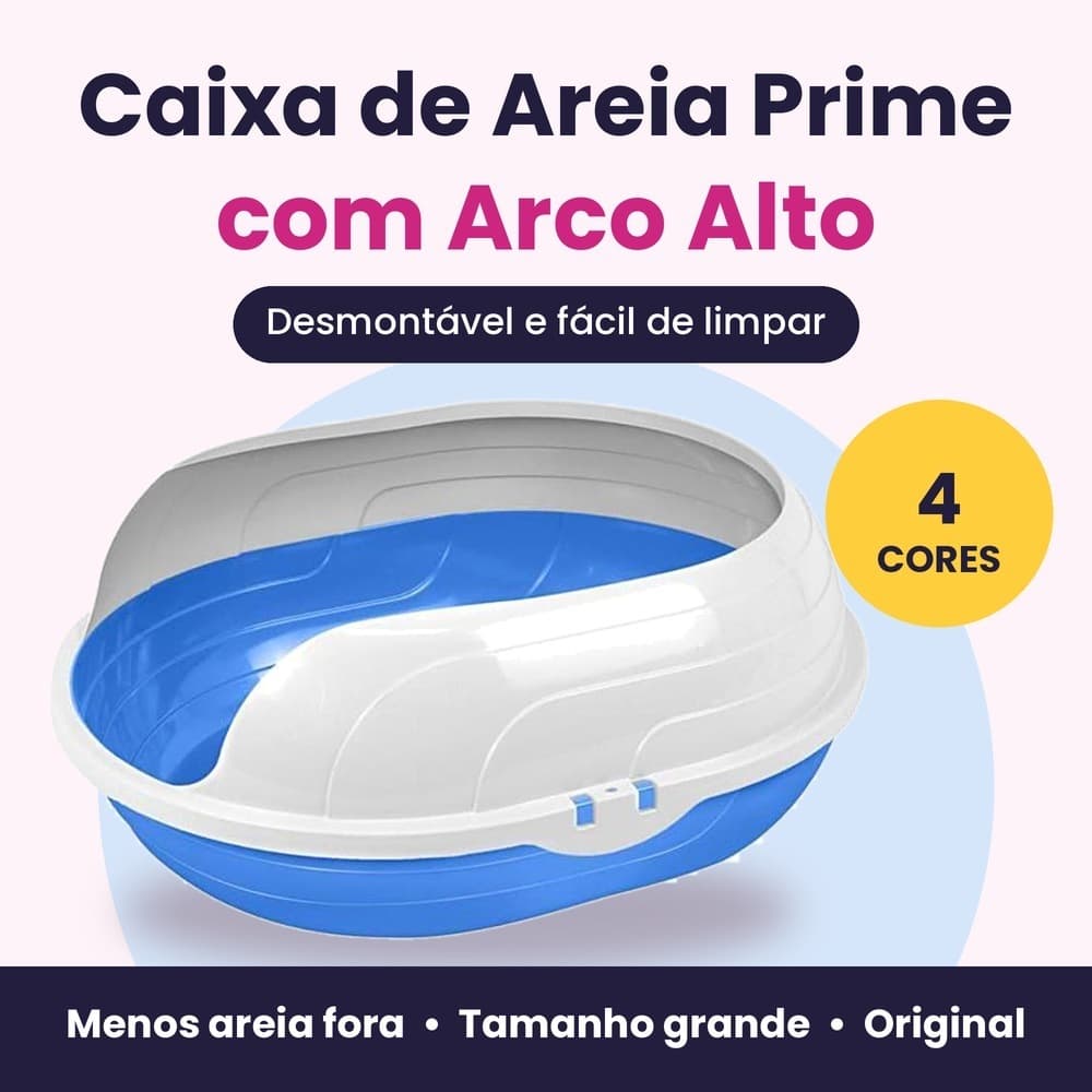 Caixa de Areia para Gato Prime com Arco Alto Banheira Higiênica Furacão Pet Desmontável Tamanho Grande 4 Cores