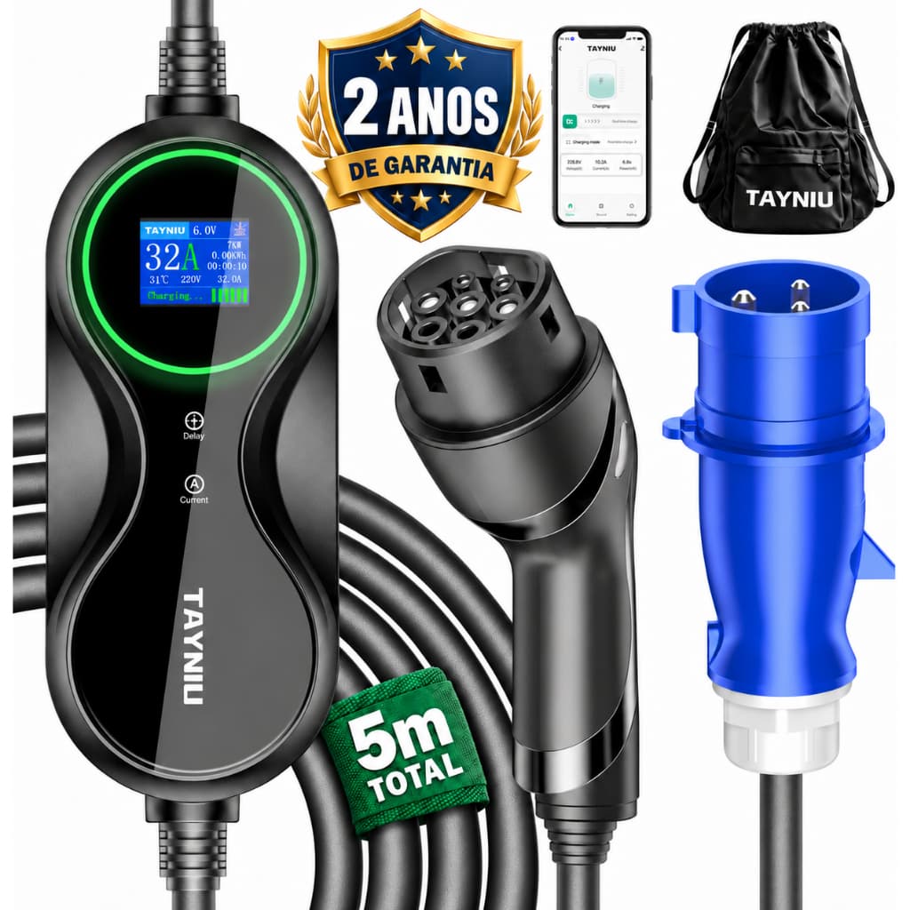 TAYNIU Carregador EV Inteligente 7KW com Controle via App e Registro de Carga Compatível com BYD Dolphin Mini