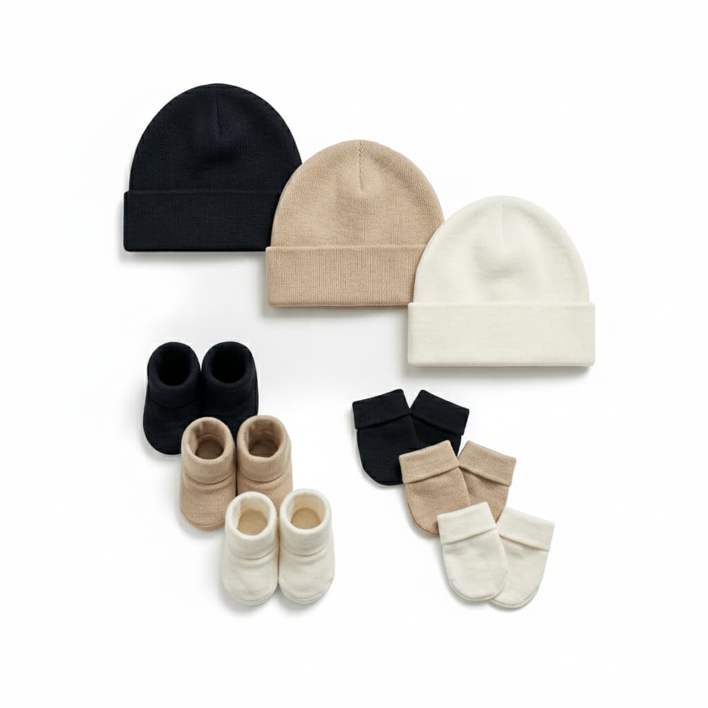 Kit Enxoval Bebê 9 Peças - Touca, Luva e Pantufa 100% Algodão Suedine Maternidade Enxoval Menino e Menina