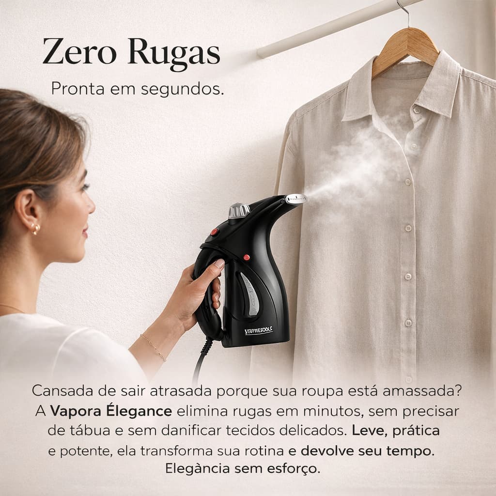 Passadeira a Vapor Portátil 127V Vapora Élégance 127V– Alisa Roupas Sem Ferro, Antirrugas, Compacta e Fácil de Usar