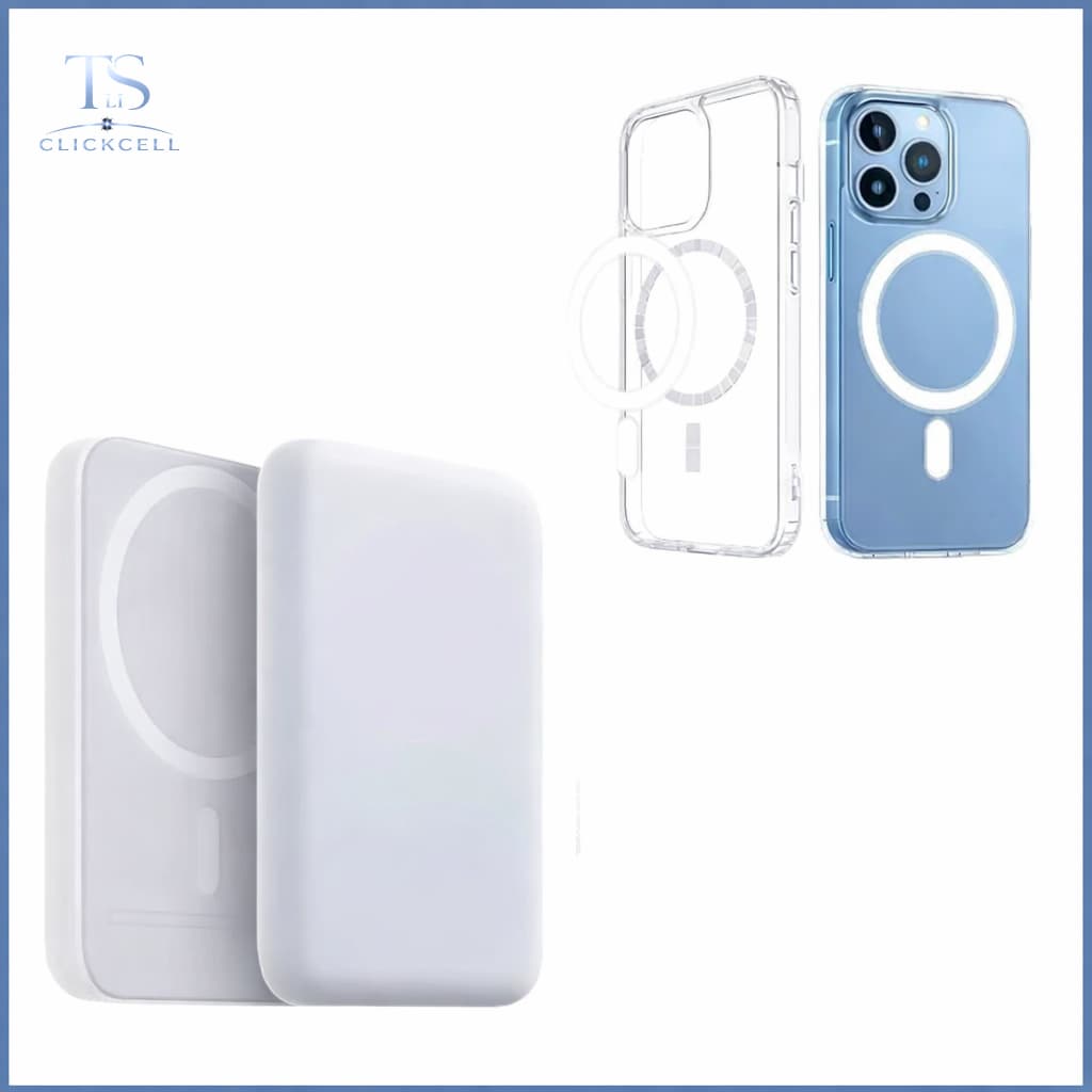 Kit Carregador Portátil Indução  + Capa Magsafe Compatível Com IP - Sem Fio 5000 mAh