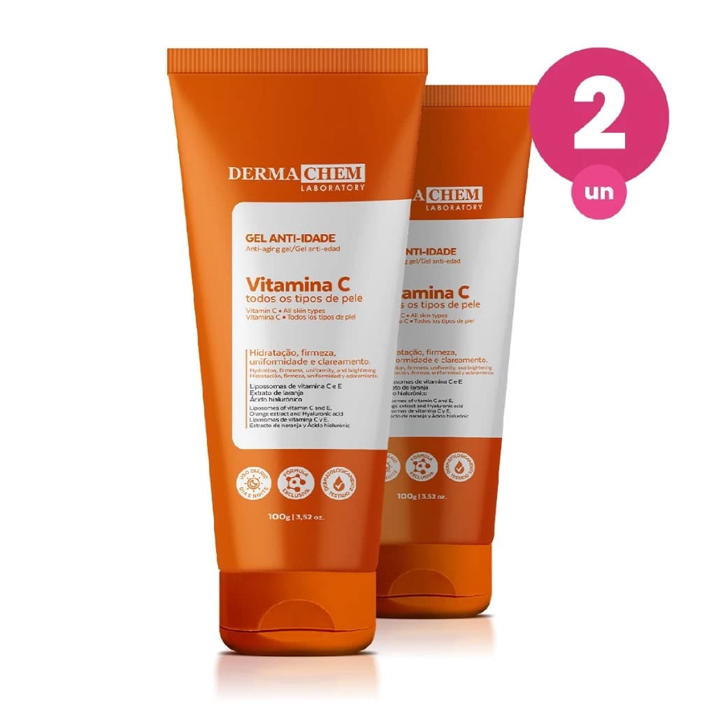 Kit 2 Gel Facial Dermachem Vitamina C Anti-Idade 100ml Facial Limpeza Profunda Iluminador