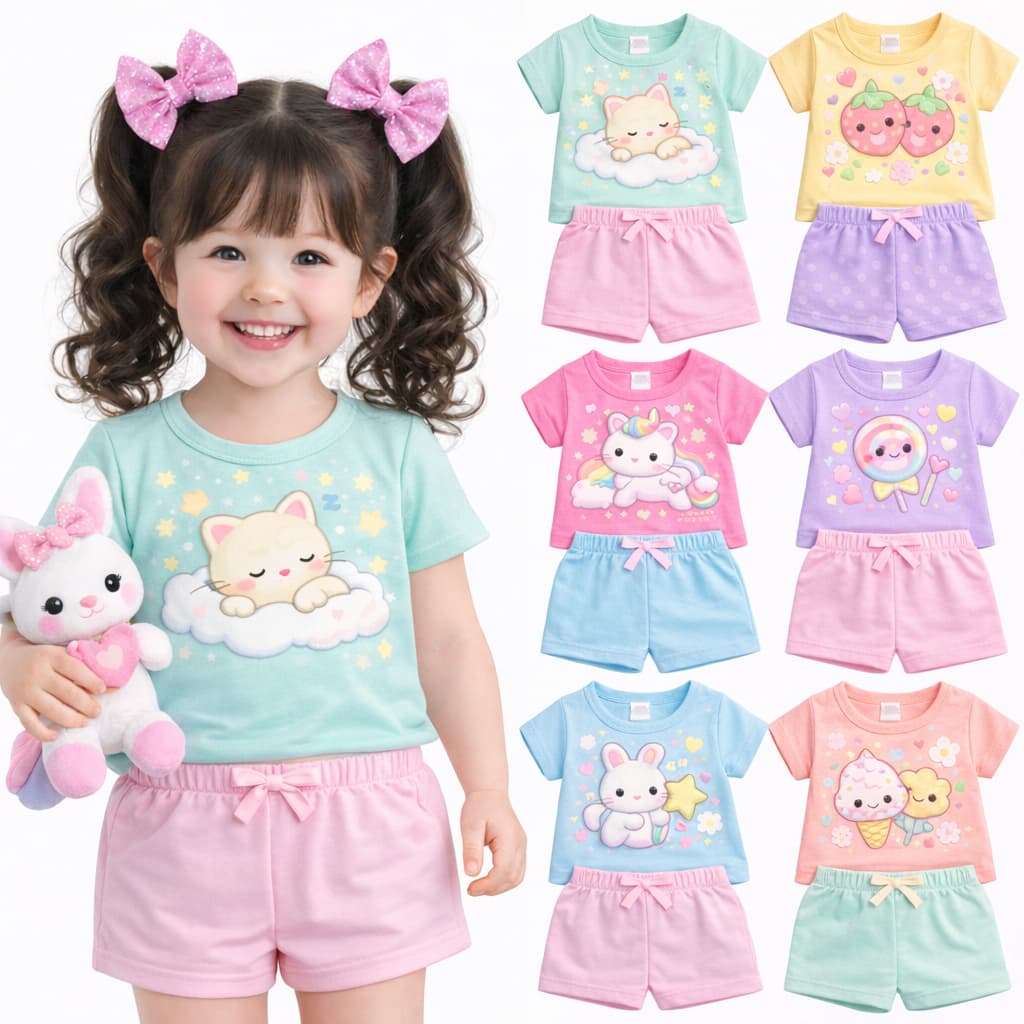 Kit Sortido Kit 2 ou 4 Peças Roupa Menina Verão Infantil Roupa de Menina Verão Bebê Conjunto Infantil Verão Menina