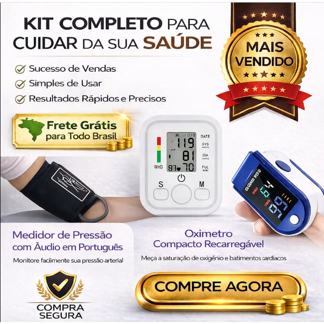 Kit Enfermagem Medidor Pressão Braço + Oxímetro Dedo Digital