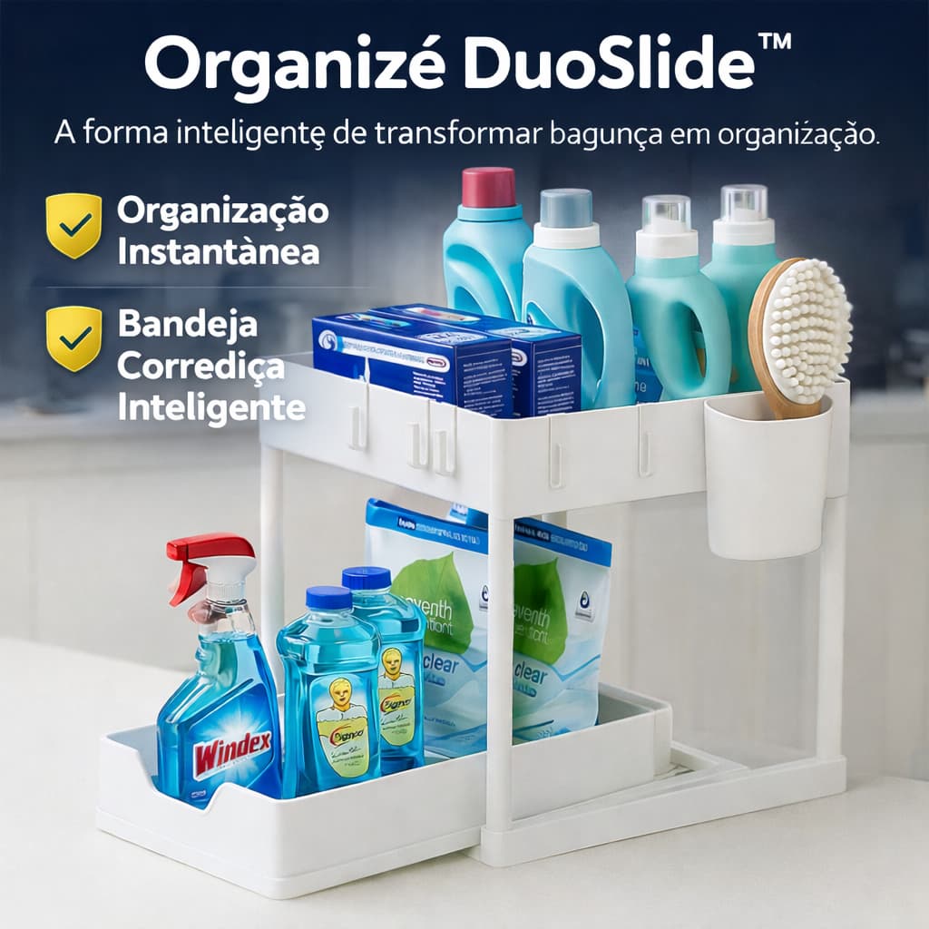 Organizador Multiuso 2 Níveis com Bandeja Deslizante | Organizador de Armário, Pia, Cozinha e Lavanderia