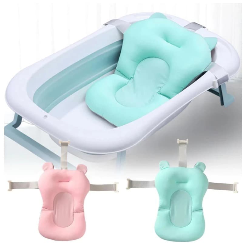 J007 Kit Banheira Retrátil Dobrável mais Almofada Banho Flutuante Bebê Infantil