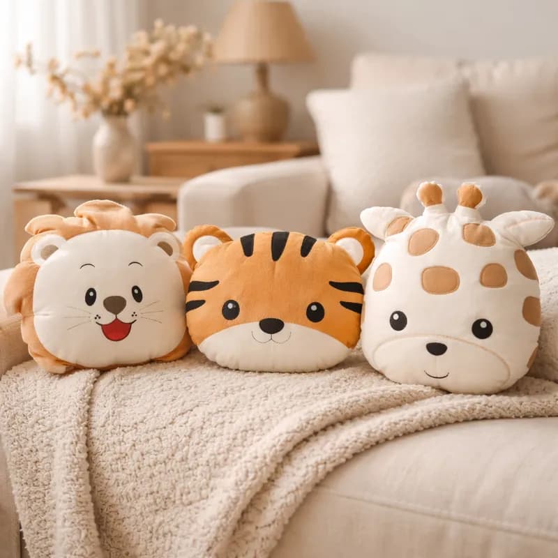 Kit 3 Almofadas Amiguinhos Safari Bebê Menina Menino Enxoval Decoração Quarto Infantil Macio