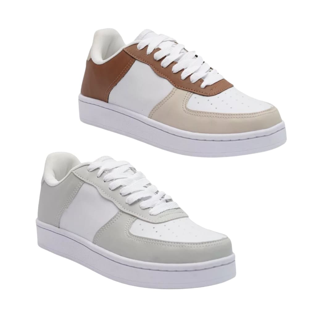 Kit 2 Pares Tênis Casual Feminino Moda Sapato Solado Costurado Qualidade Confortável