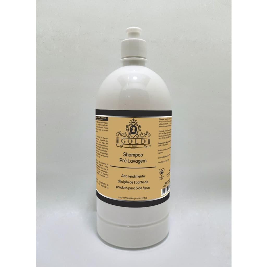 Shampoo Vegano Pré Lavagem Concentrado Para Pets Linha Gold 1L Acompanha Frasco Diluidor