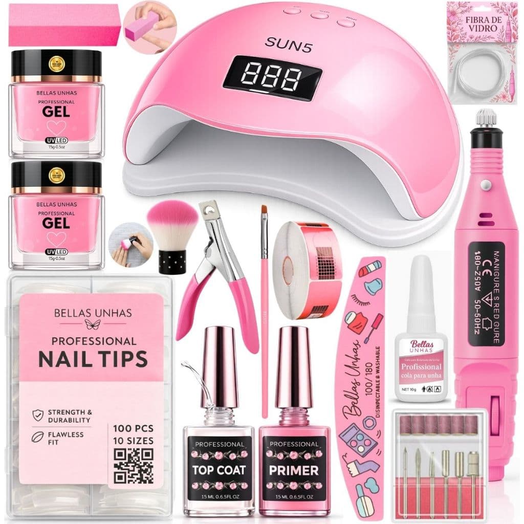 Kit Unha em Gel Completo Profissional Alongamento Cabine Sun5 + Acessórios Manicure | Envio Imediato
