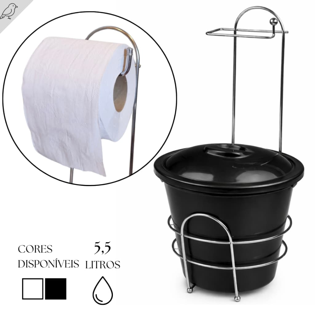 Cesto 5,5 L Com Suporte Papel Higienico Compacto Pratico Para Banheiros Lavabos Organização