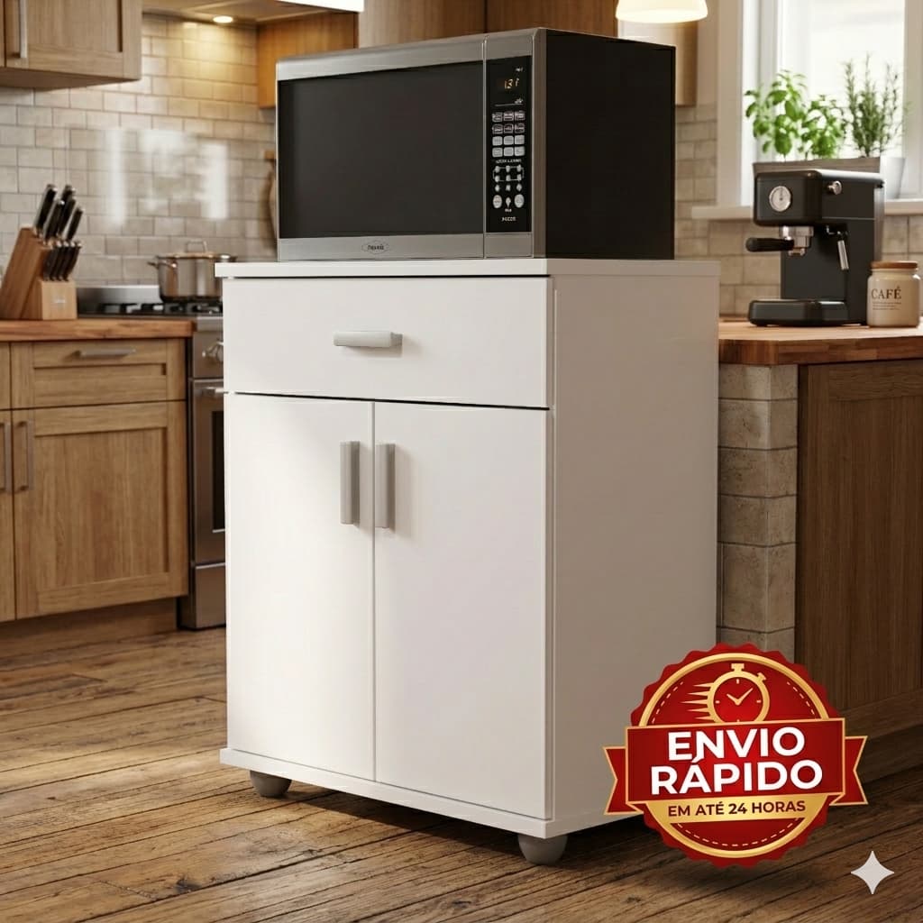 Armário Balcão Multiuso Branco P/ Microondas Forno Cozinha E Cantinho Do Café Oferta Mell