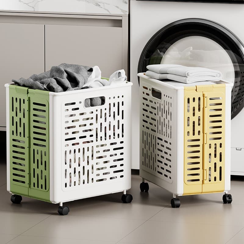 Cesto de Roupa Suja Dobrável com Rodinhas Multiuso Organizador de Brinquedos Slim 38x30x44.5cm Retrátil Banheiro