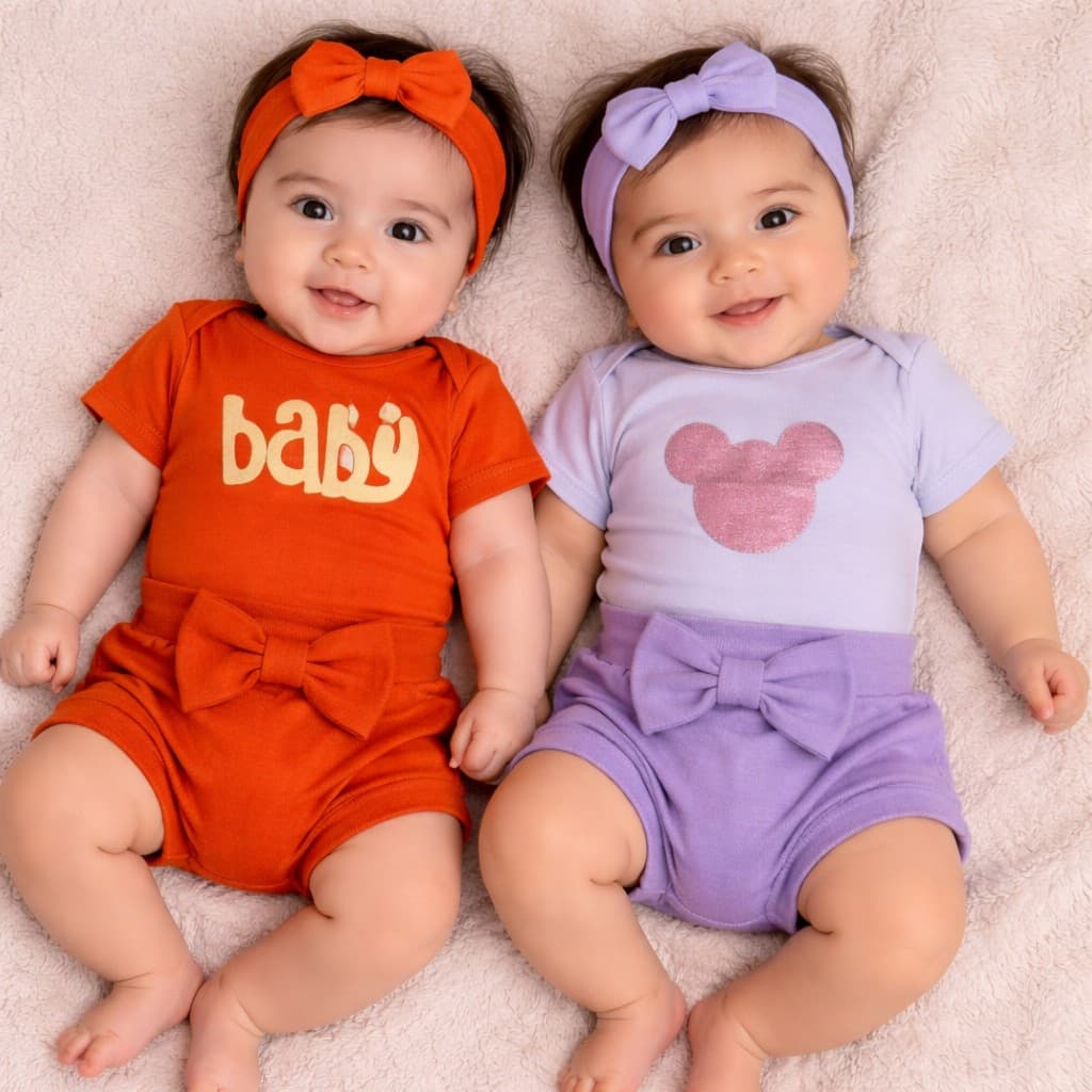 Conjunto Body Bebê com Shorts Tapa Fralda Roupa Bebê Menina Escolha de Cor P M G GG