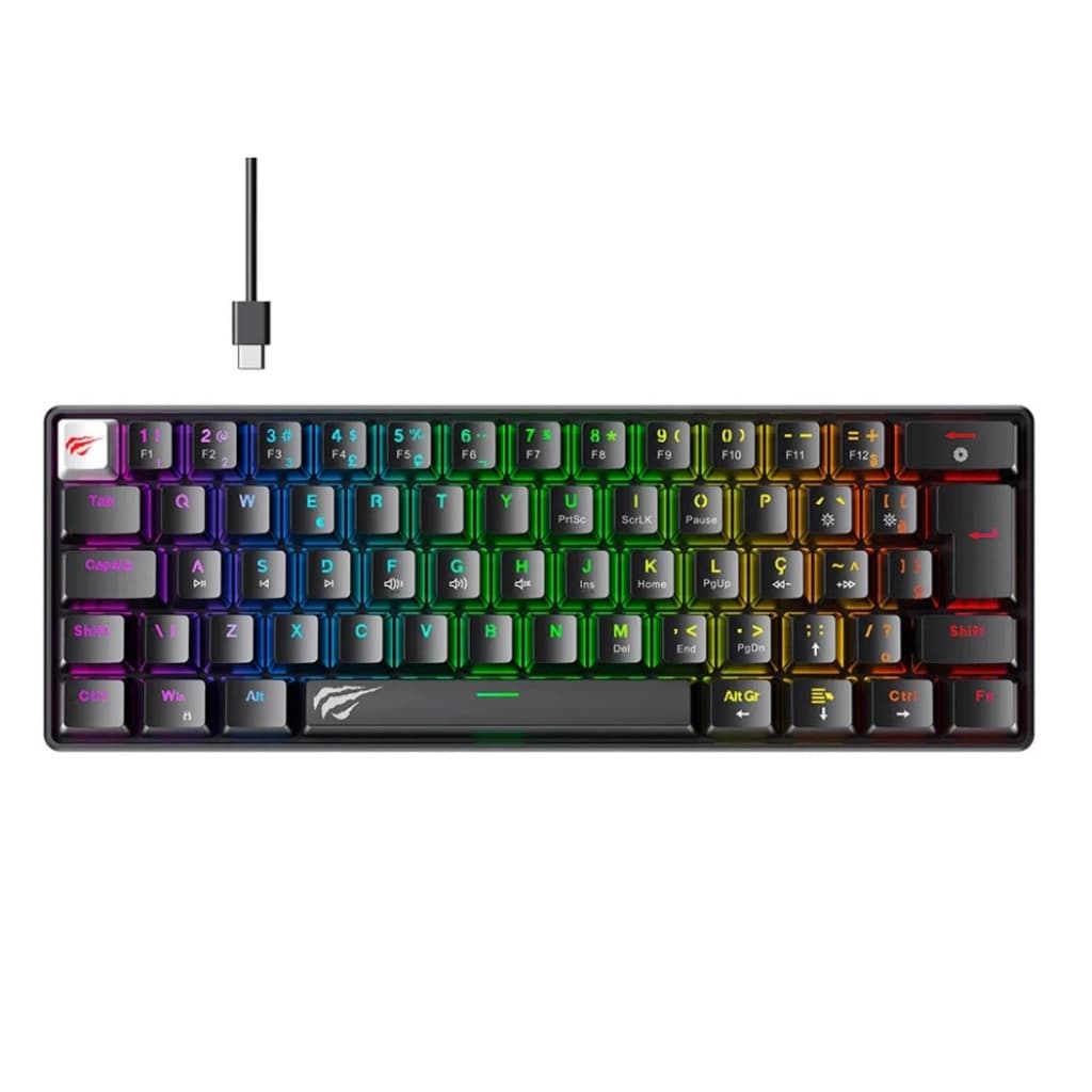 Teclado Mecânico Gamer Havit GT-KB11L RGB ABNT2 USB-C Compacto 60% Anti-Ghosting