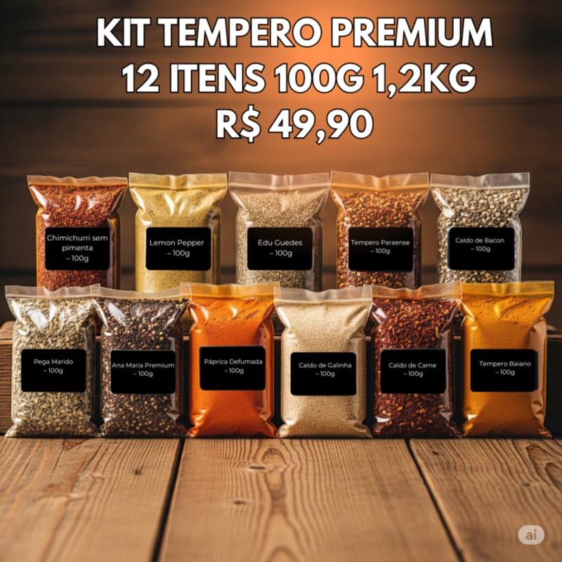 Super Kit Premium 12 Temperos Naturais  ( 1,2 KG DE TEMPERO )– Alta Qualidade + Preço Imbatível!