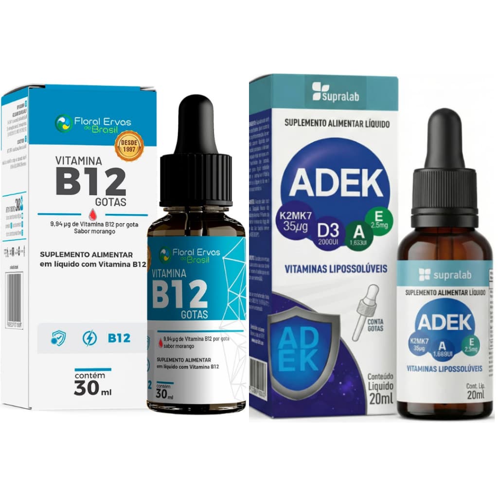 Vitamina B12  Vitamina  ADEK Vitamina D3 2000 ui +  E A K2   frascos 20 ML