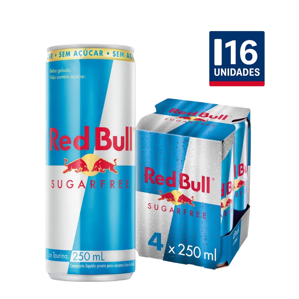Kit com 16 Energético Red Bull Sugar Free 250ml