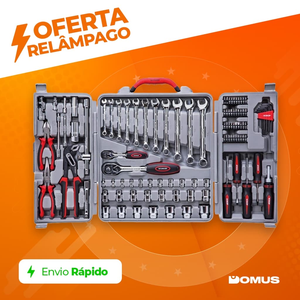 Jogo de Ferramentas Worker com 110 Peças e Maleta - Jogo de Soquete Com Chave Combinada