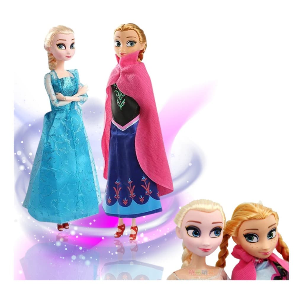 Kit 2 Boneca Frozen Anna E Elsa 30cm Brinquedo Menina Musical Princesas Articulada Com Acessórios