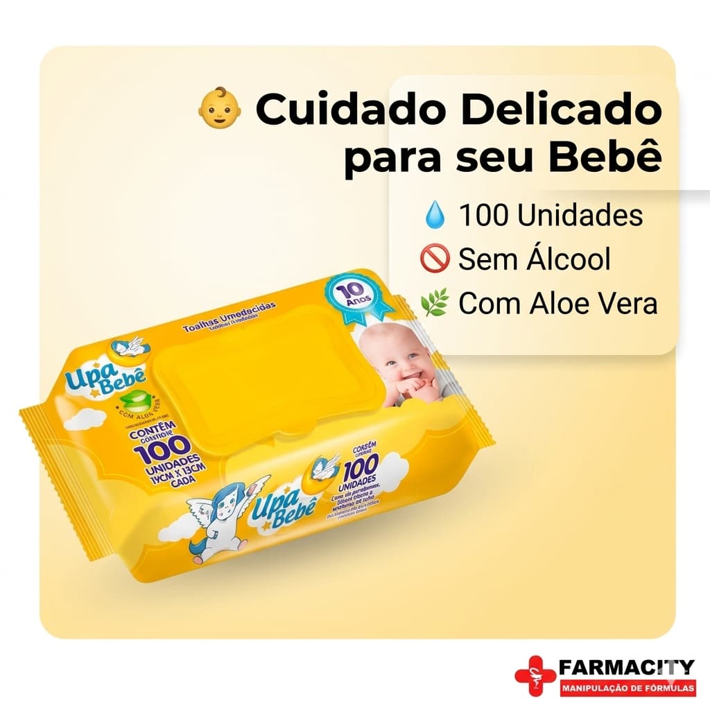 Toalha Lenço Umedecido Upa Bebê 100 Unidades Hipoalergênica Sem Álcool Aloe Vera Recém Nascido