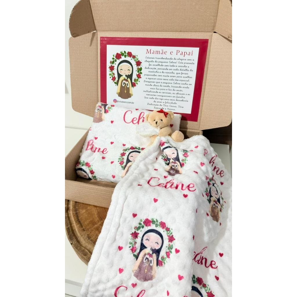 Kit Manta e Naninha Santa Tereza  Personalizado Santa Tereza Com Nome Enxoval Bebê