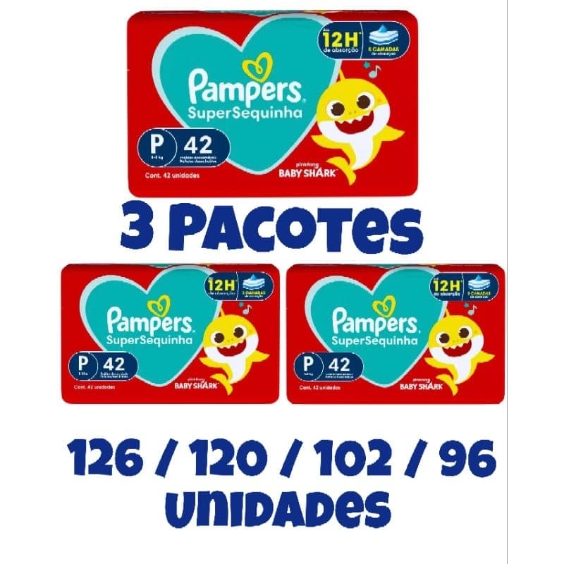 Fralda Pampers Super Sequinha P M G XG 3 Pacotes