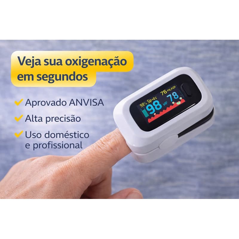 Oxímetro de Dedo Digital Profissional Vitalgold | Mede Oxigenação e Batimentos | C/ ANVISA | Alta Precisão