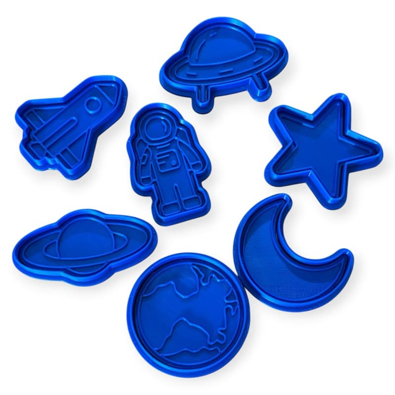 Kit 7 Peças Cortador e Marcador de Biscoito e Massinha de Modelar - Temas Dinossauro, Espaço e Fazendinha 3D