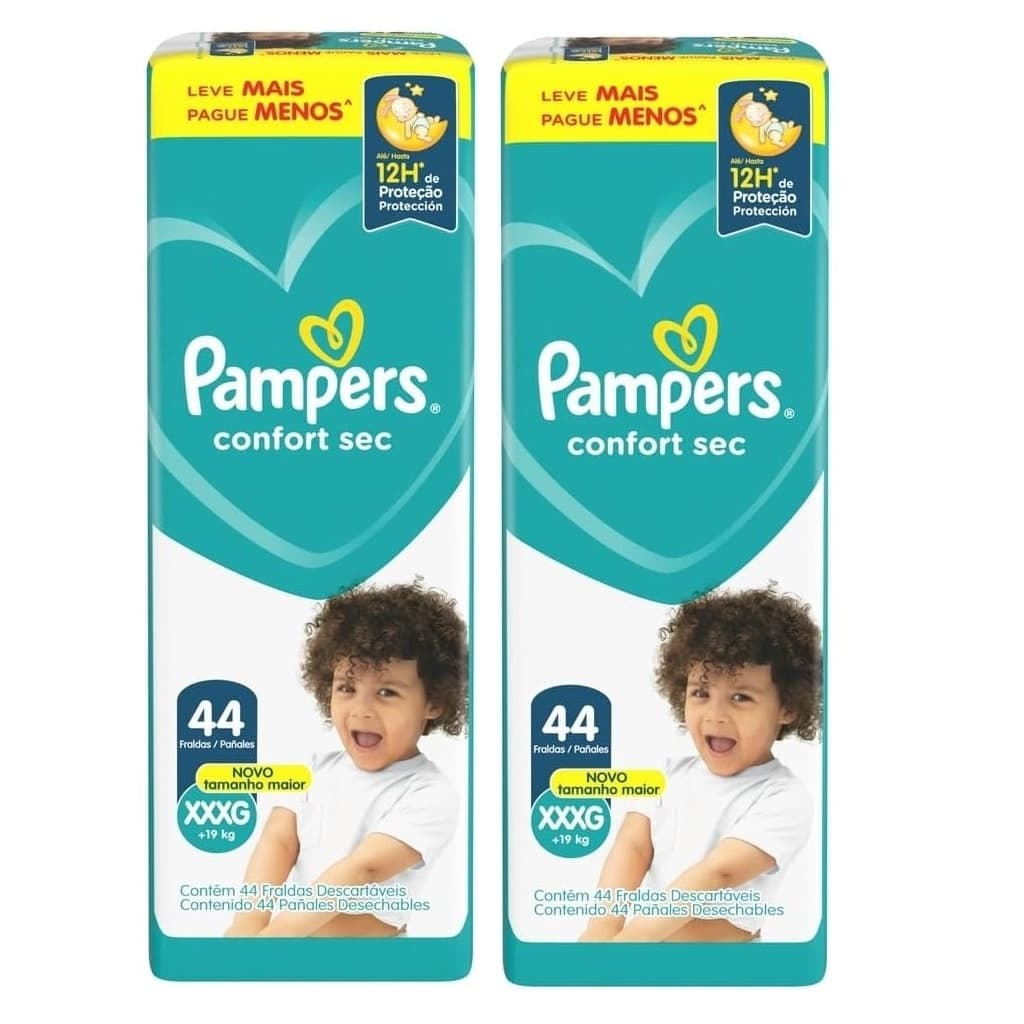Kit 2 Pacotes Fralda Pampers Confort Sec XXXG 44 unidades cada