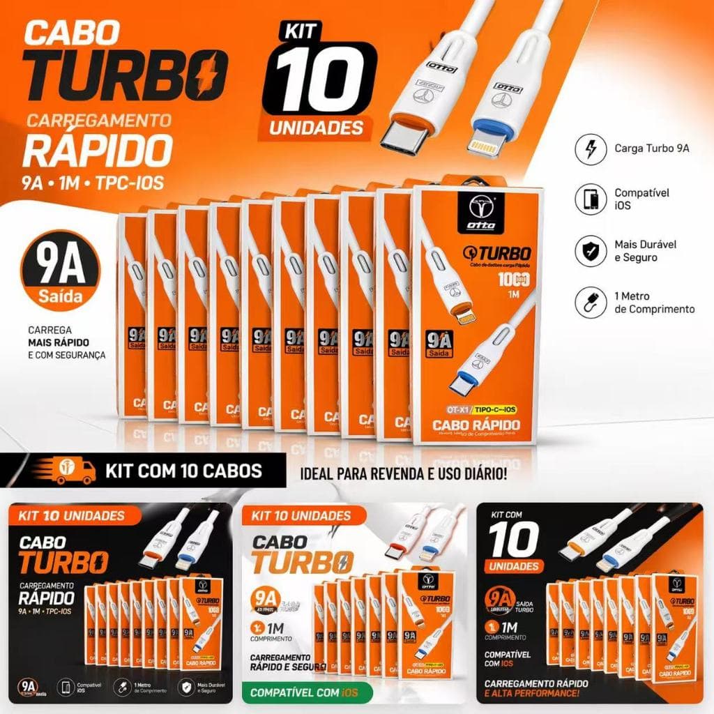 kit10/30/50 Cabo de carregador Rápidos Otto OT-X1-TPC-TPC / TPC-iOS | 1m | 9A