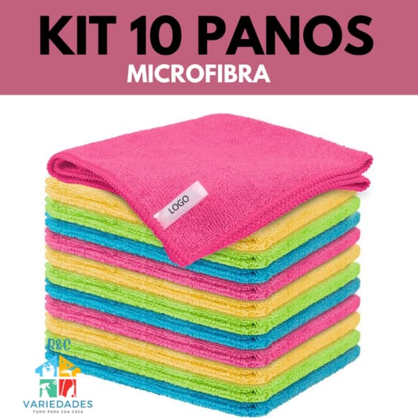 KIT 10 PANOS De Limpeza Microfibra 30x30 Super Absorvente Multiuso Limpeza Doméstica