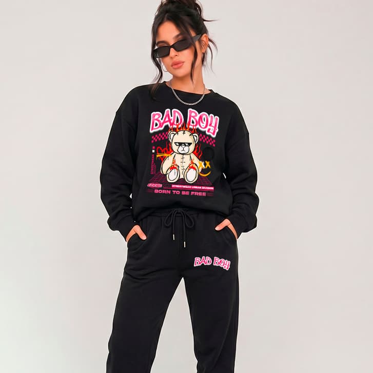 Kit Conjunto Moletom Feminino e Calça Jogger Moletom Streetwear Gotico Y2K Born to be Free Bad Boy
