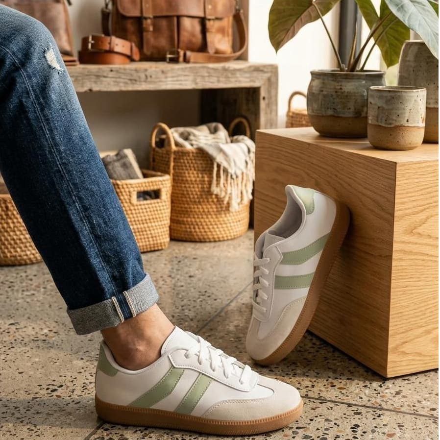 Tênis Feminino Original DONNA CALÇADOS Branco/Verde Lindo Flatform Confortável Moda Casual Clássico