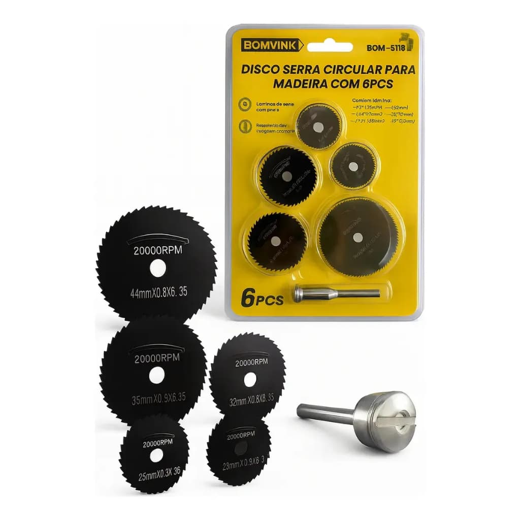 Kit 6 Pcs 5 Disco Corte Serra Circular + Hastes Madeira Dremel Micro Retifica Completo Ferramentas