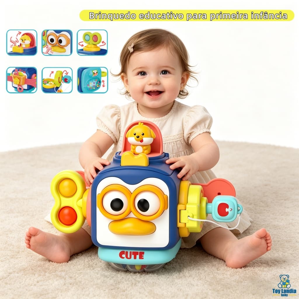 Brinquedo Montessori Pinguin Carinha Com Funções Para Estimulação Tátil e Visual