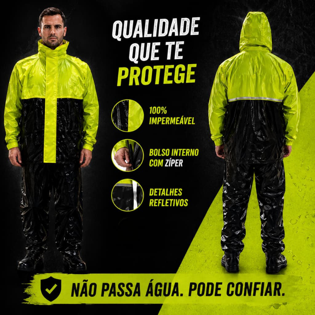 Conjunto Capa De Chuva Motoqueiro Nylon Emborrachado Impermeável Reforçado Para Moto Motoboy