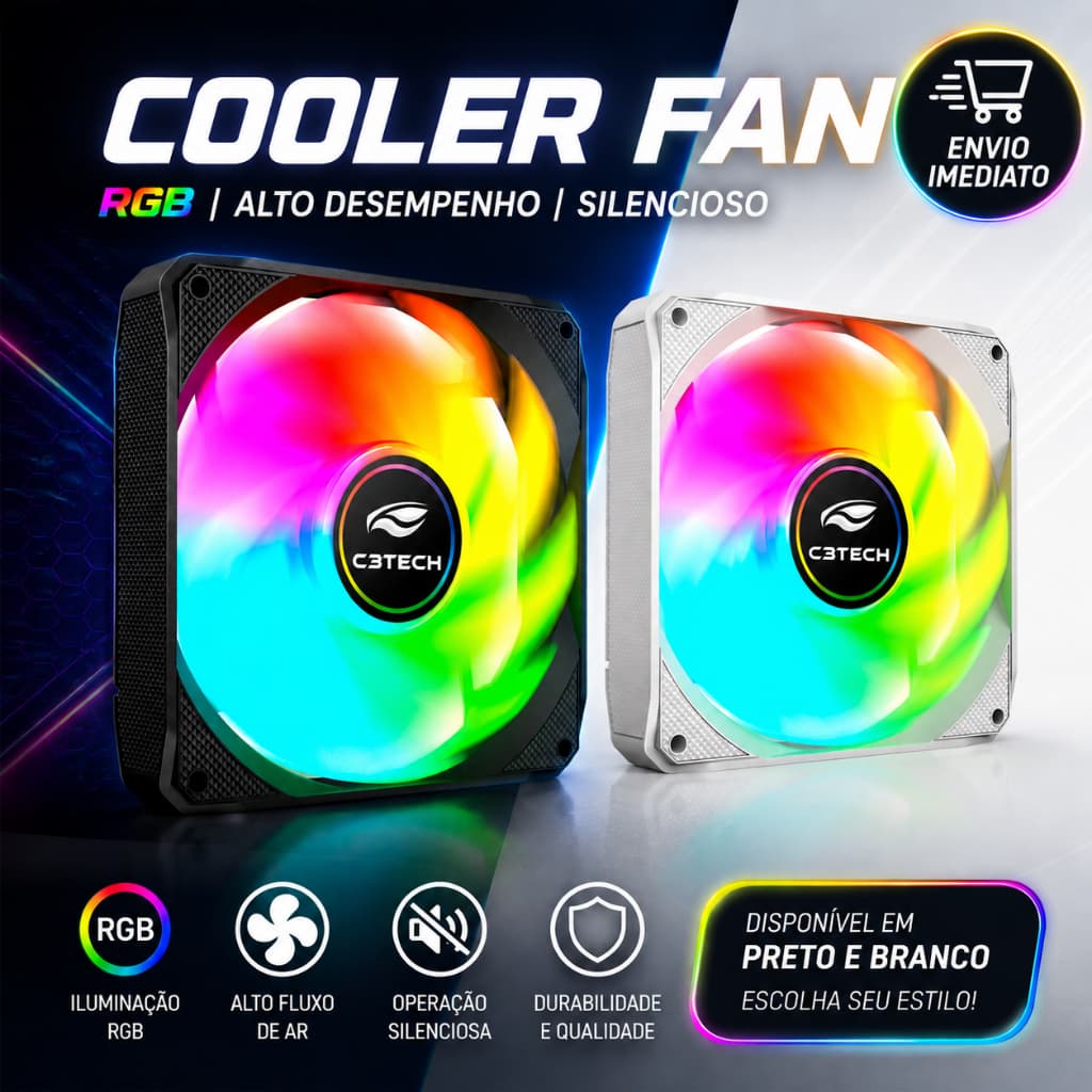 Fan Cooler Gabinete Pc Gamer LED RGB Multicores 12cm Ventoinha 120mm Conector Molex F9-L180M C3TECH