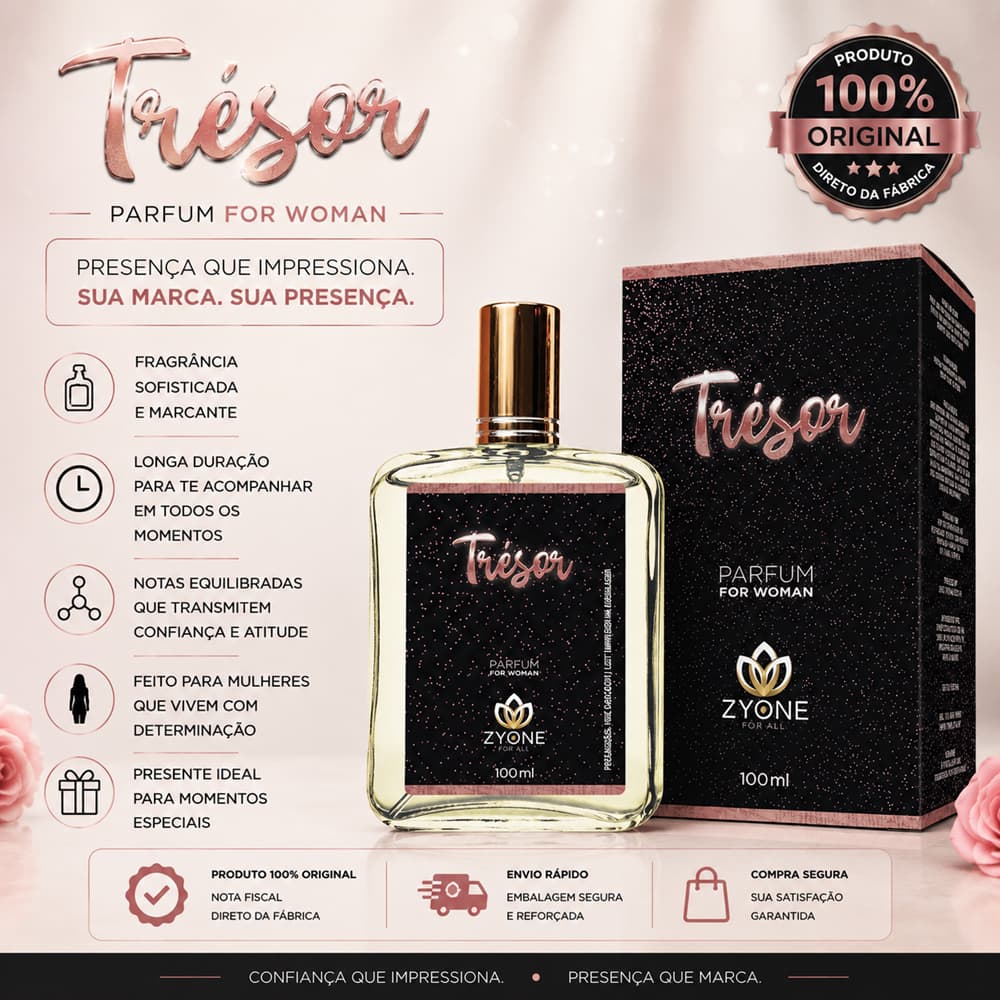 Perfume Trésor Feminino Zyone Alta Fixação 25% de Essência Importada Parfum