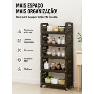 Prateleira Organizadora Multiuso Qualidade Premium 3/4/5 Andares Com Rodinhas Para Cozinha E Lavanderia