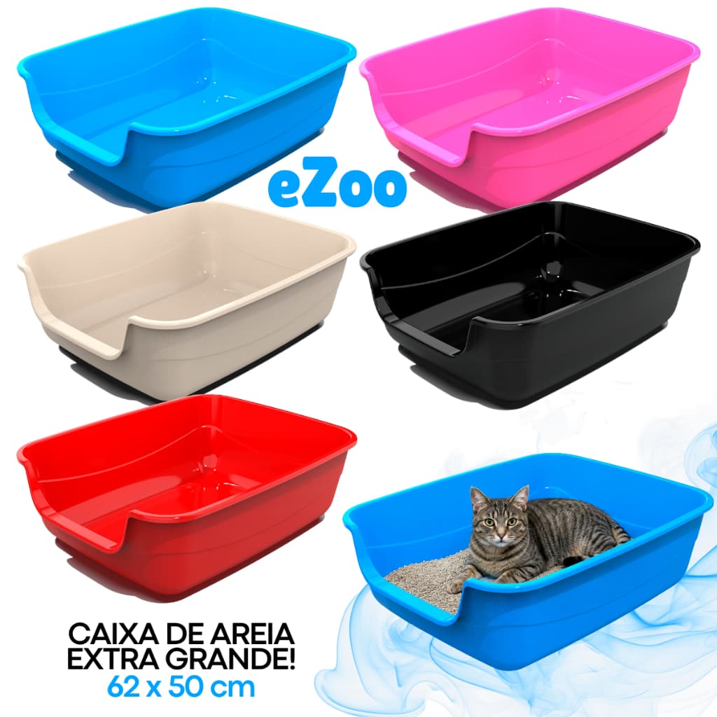 Caixa de Areia Furba Bandeja Higiênica Sanitária Extra Grande 62x50cm Jumbox para Gatos - Pet Injet