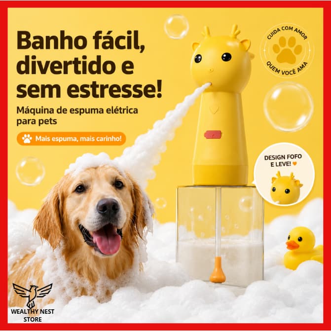Máquina Automática de Espuma para Banho Pet Recarregável – Pulverizador de Shampoo para Animais De Estimação