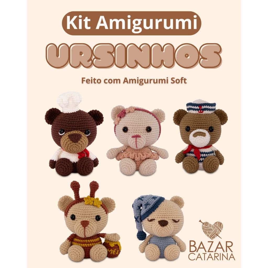 Kit amigurumi Ursinhos crochê faça você mesmo com amigurumi soft
